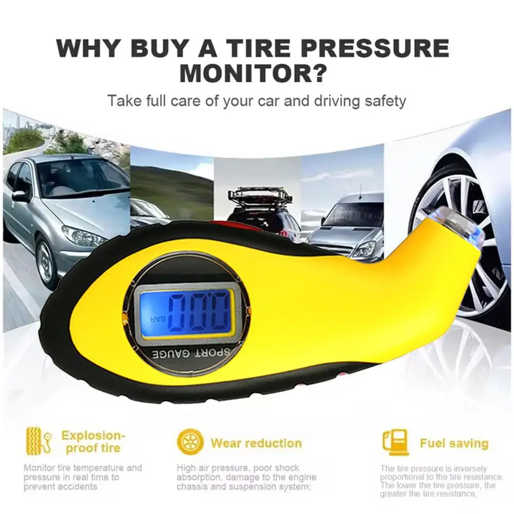 Car Tire Digital Barometer LCD Electronic Tester Digital Display Auto Motorcycle Tyre Pressure Diagnostic Tool Accessories