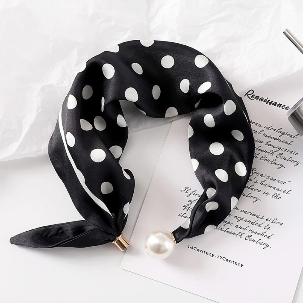 

New Pearl Buckle Silk Scarf Printed Soft Neck Scarf Lightweight Thin Neckerchief Women