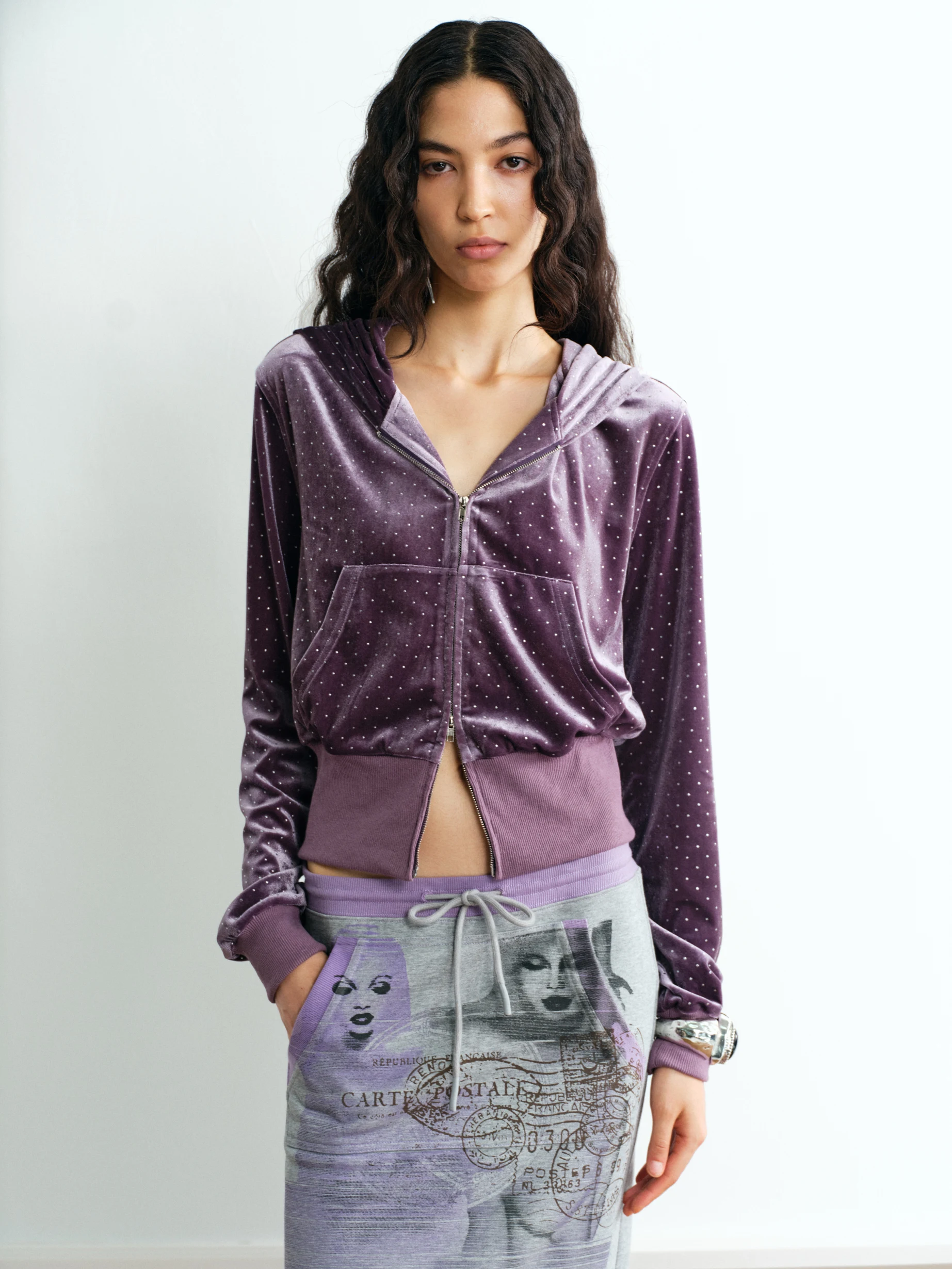 

Velvet Hoodie Jaet Double Zipper Waist Cinched ort Sweatirt Building Interior Faionable Women's Clothing Polyester Sp...