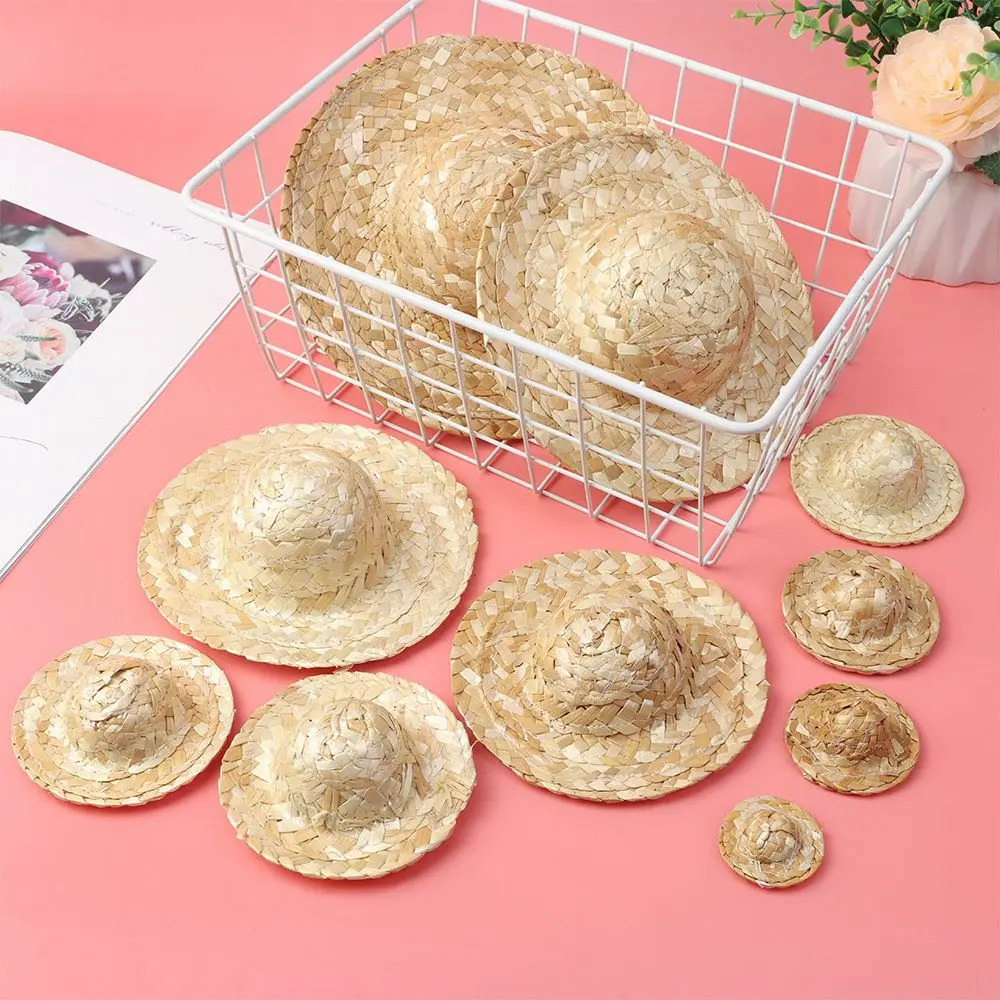 Multiple Sizes Crafts Cute Yellow Woven Straw Hat DIY Decoration Doll Caps DIY Toys Doll Accessories Hat Toys 1.5in-8in