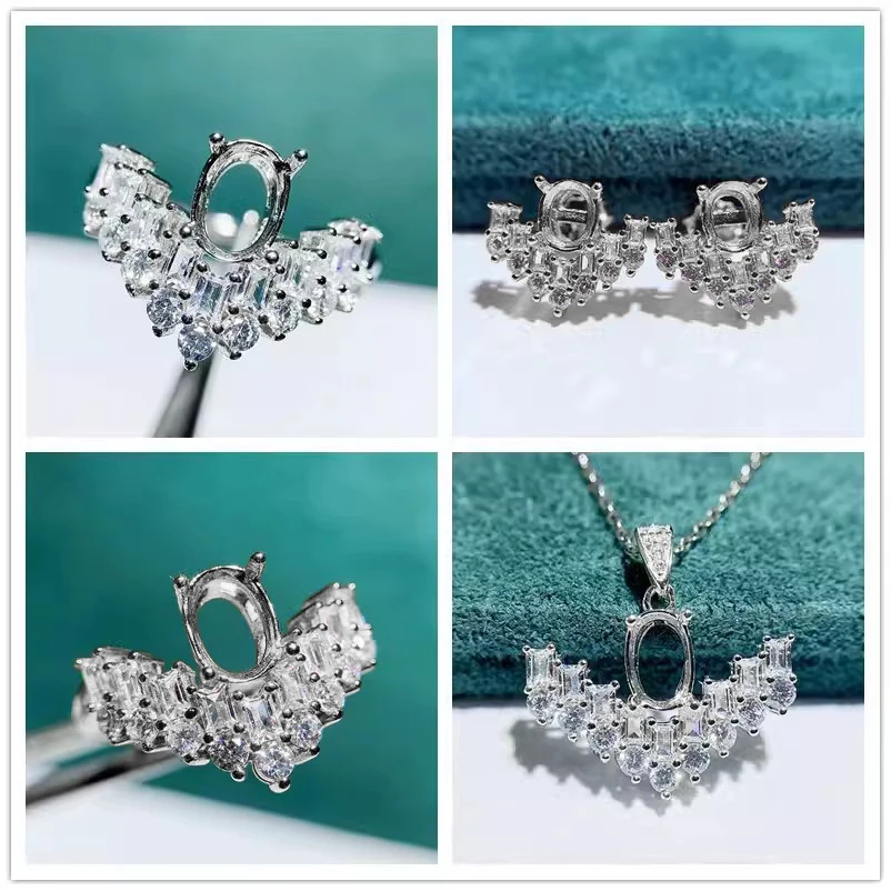 MeiBaPJ 4*5 5*7  925 Silver Heart Jewelry Set Holder Pendant Earrings Ring 3-pieces Suite Fine Wedding Jewelry for Women