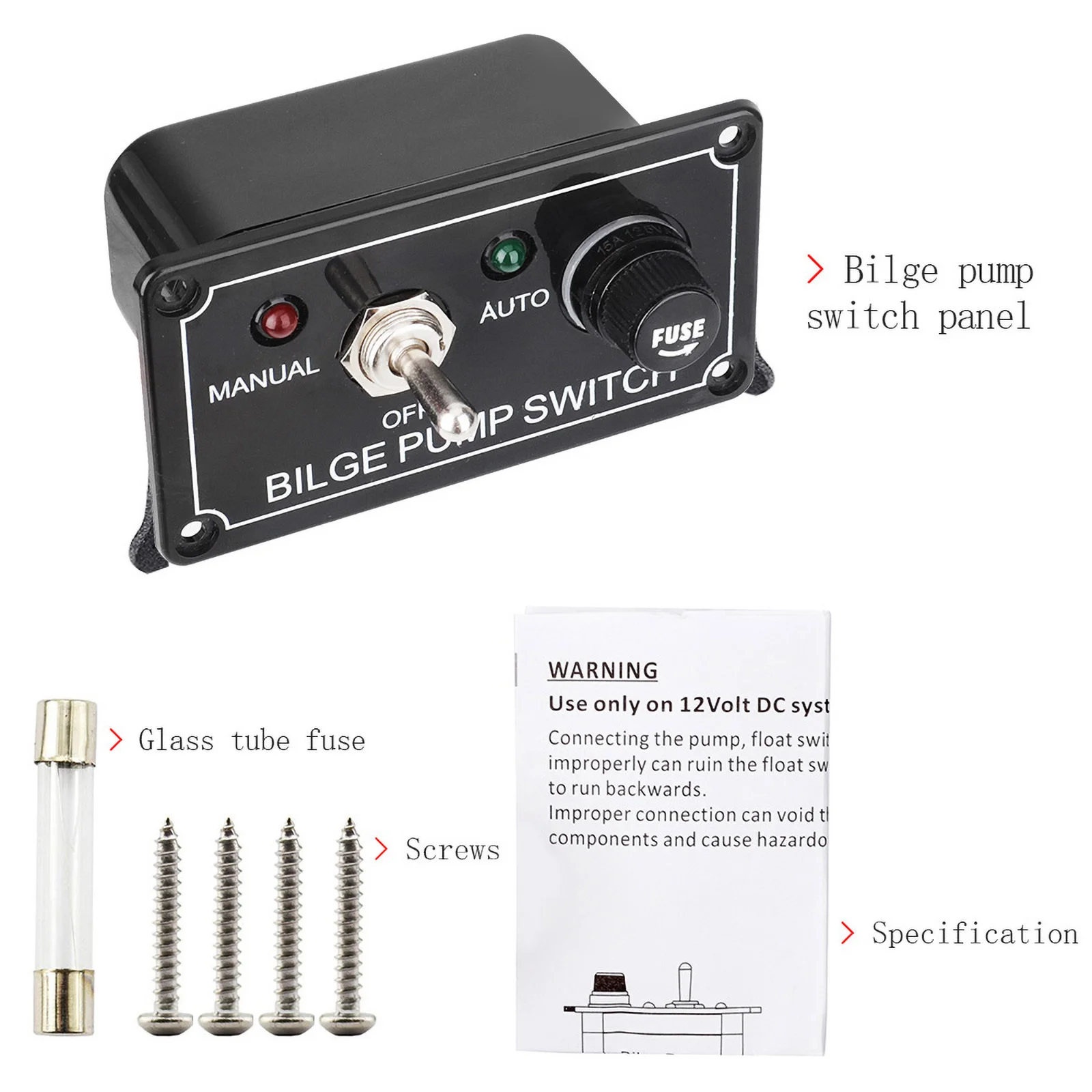 12V 5A DC Marine Bilge Pump Control Switch Panel 3 Way 3 Positions Manual/Off/Auto With Fuse LED for Yacht Camper Truck Boat RV