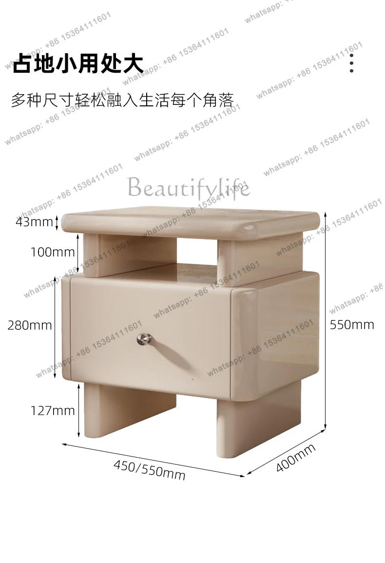 Bedside table high-end, creative storage, exquisite bedside table with lock solid wood paint