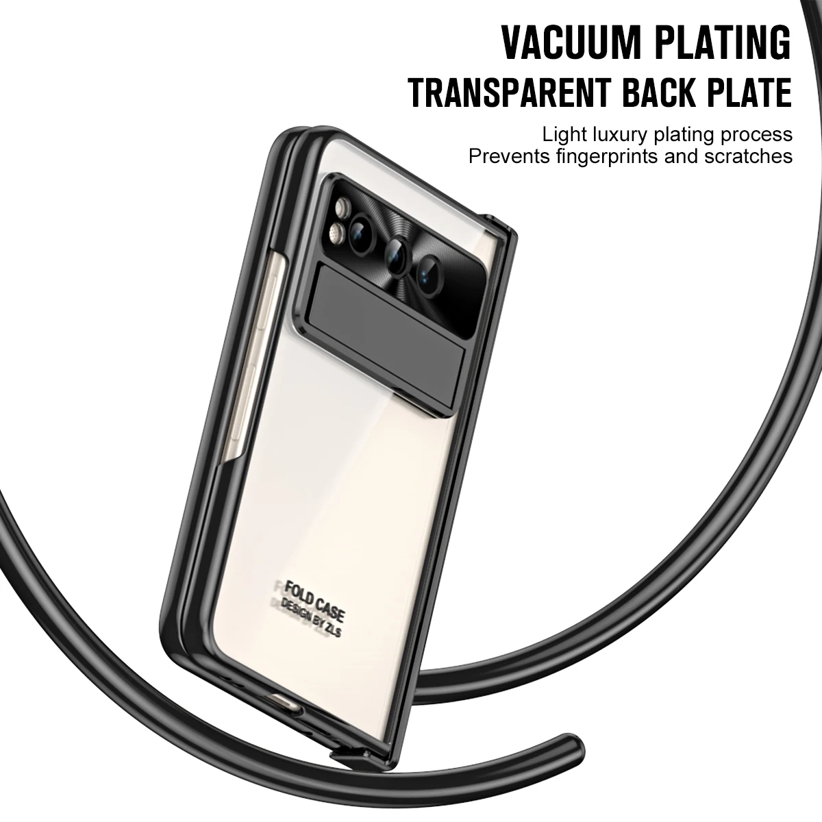 For Google Pixel Fold Case Electroplating Transparent Bracket Folding Hinge With Tempered Film Shockproof Protection Back Cover