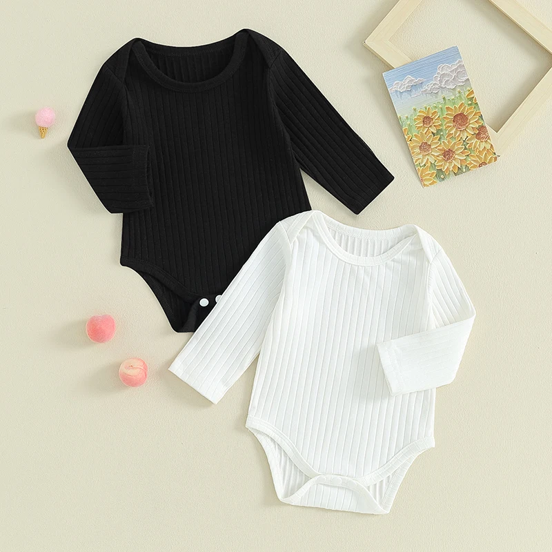 2 Pack Newborn Girl Boy Long Sleeve Romper Crew Neck  Bodysuit Top Infant Baby  Outfits Sping Clothes