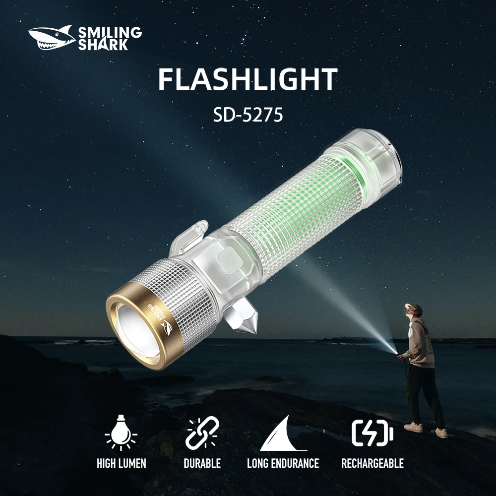 

1 шт. светодиодный фонарик Smiling Shark SD-5275, супер яркий ручной фонарик, долговечная перезаряжаемая вспышка для улицы