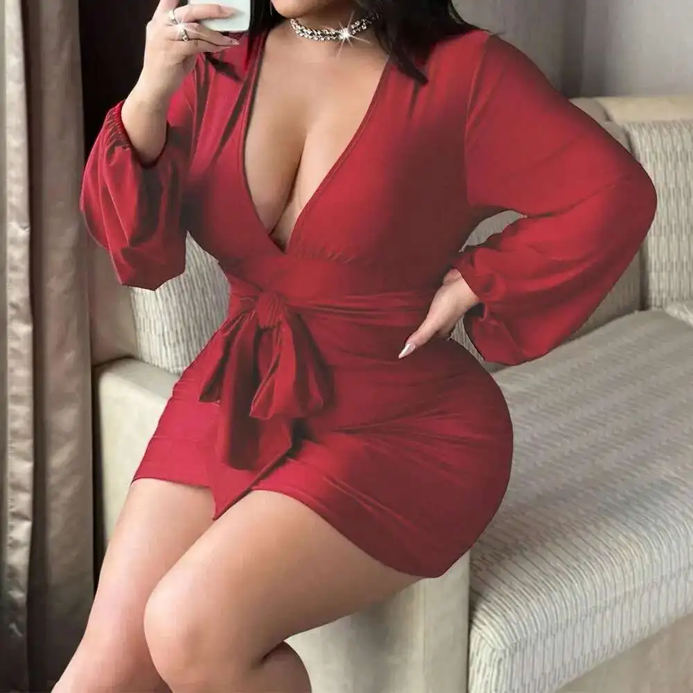 

Size Plus Women's Sexy V-neck Dress Summer High Waist Bodycon Socialite Dress Short Dress 2025 Party Summer Elegantes Casual Y2k