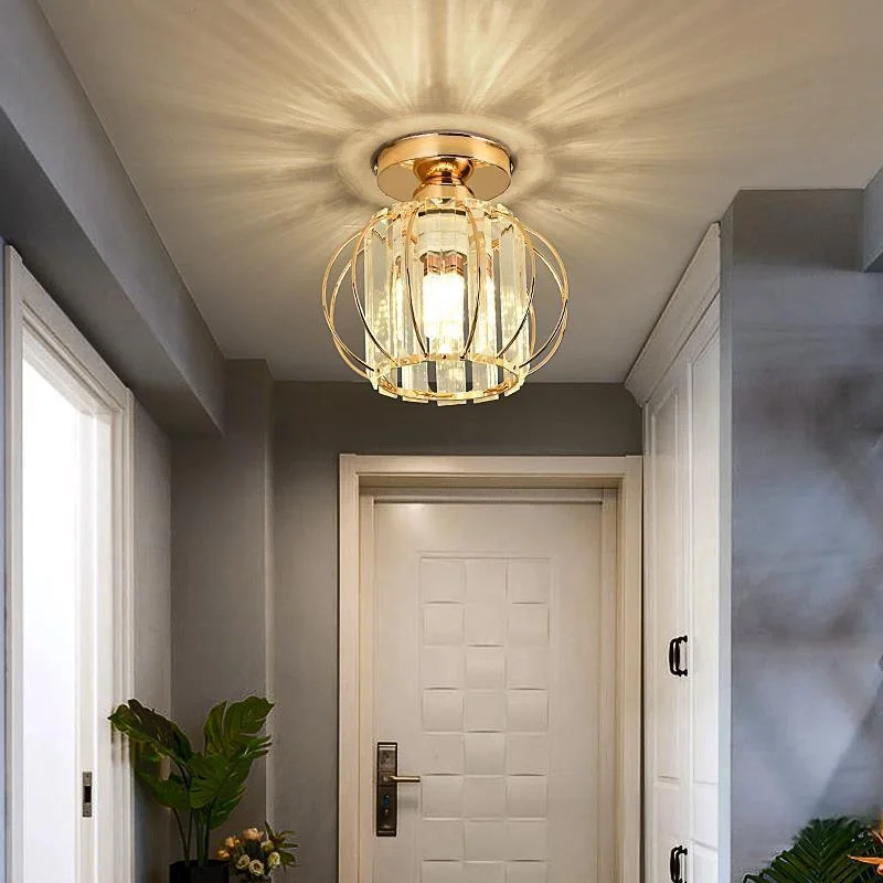

E27 Crystal Semi-Flush Mount Light, Small Vintage /gold Mini Ceiling Lamp,Ideal for Entryway, Bedroom, Bathroom, Hallway, Closet
