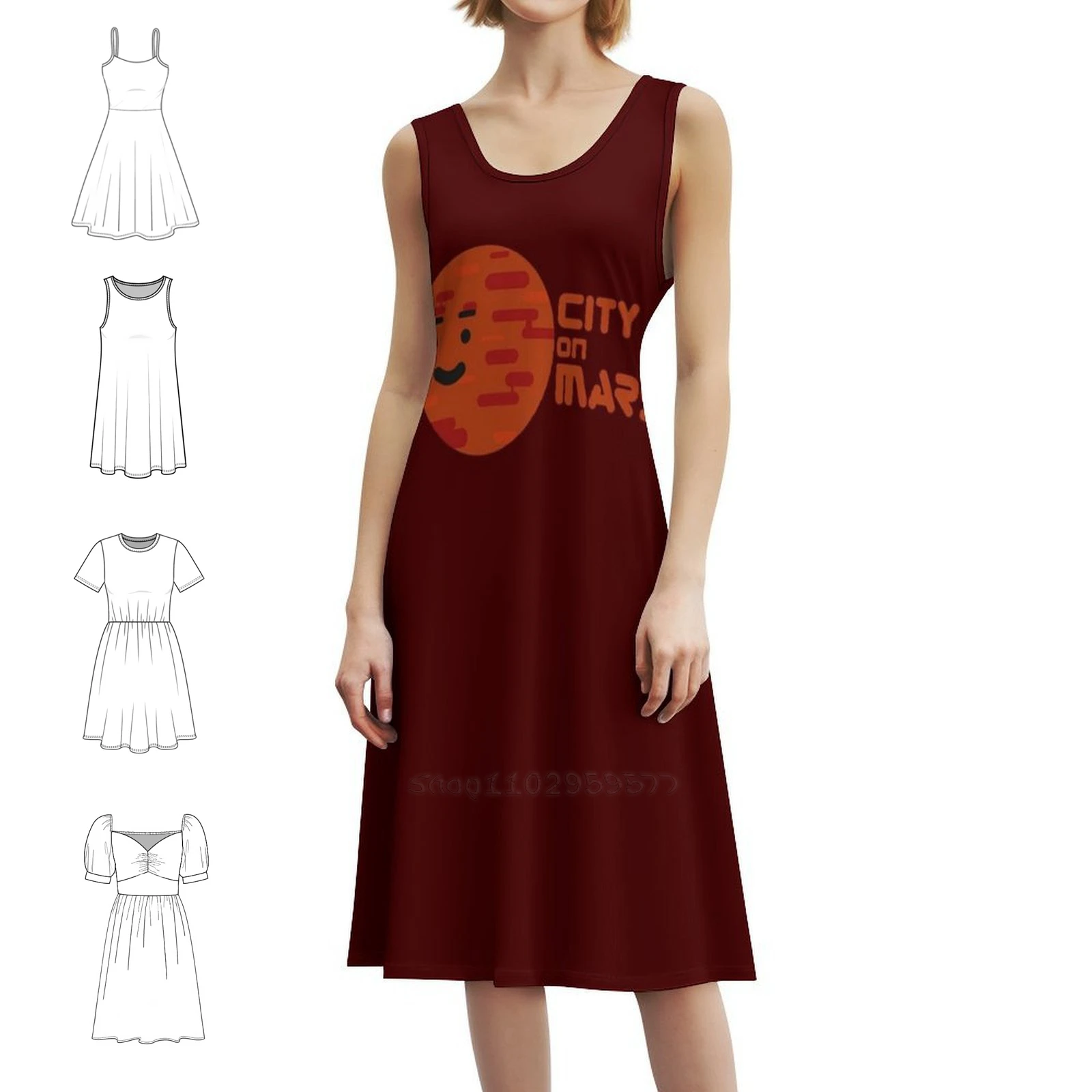 فستان City On Design With Planet Bohemian بدون أكمام للنساء مطبوع عليه فساتين حفلات الشاطئ النظام الشمسي Planet City Musk Happy