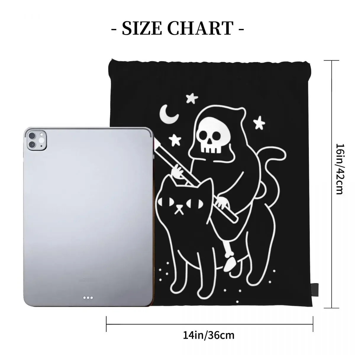 Death Rides A Black Cat Backpacks Casual Portable Drawstring Bags Drawstring Bundle Pocket Sundries Bag Book Bags For Man Woman