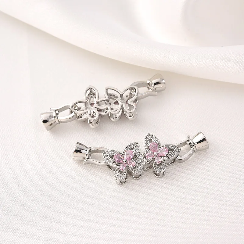 1 Piece Copper Inlaid Pink Zirconium Bow Buckle DIY Braided Bracelet Pearl Necklace Accessories Jewelry Production Materials