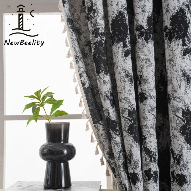 American Contrast Curtains Diamond Geometric Jacquard Curtains for Living Dining Room Bedroom Kitchen Bay Window Semi-blocking