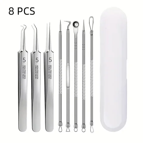 8 PCS Stainless Steel Acne Needle Tool Cell Clip Blackhead Removal Tool Beauty Salon Grade for Home Acne Treatment