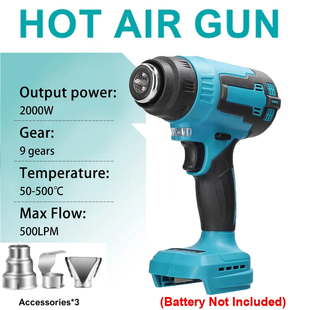 2000W Electric Hot Air Gun For Makita 18V Lithium Battery High & Low Temperature and Overload Protection Cordless Heat Gun