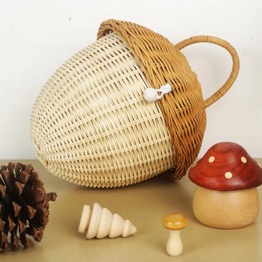 Outdoor Picnic Baskets Mushroom Storage Bag Rattan Woven Basket Camping Portable Candy Acorns Handbag Sundries Woven Bags view 4
