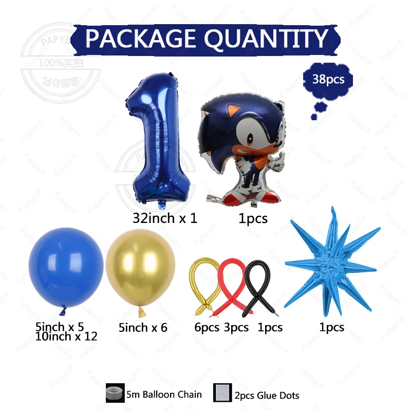 38pcs Blue Hedgehog Balloons Cartoon Soniks Balls Baby Shower Kids Favors Birthday Party Decorations Kids Baby Shower Supplies