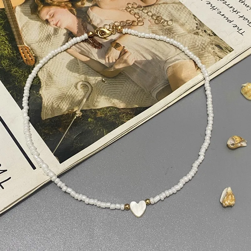Colorful Seed Beads Choker Nekklace for Girl Spring Summer New Love Heart Design Collar Jewelry Wholesale Dropshipping