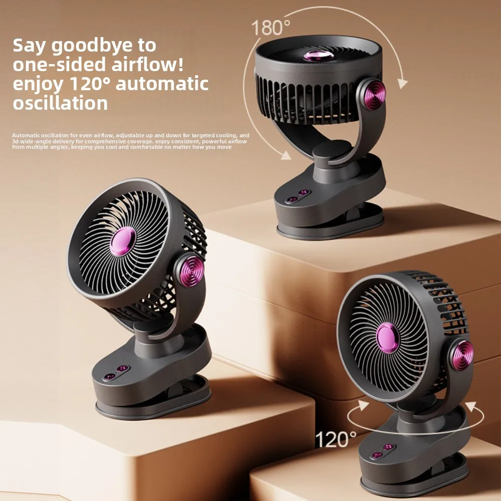 New Usb Clip Fan Charging Shaking Head Fan Desktop Office Student Dormitory Small Electric Fan Night Light Multi-function