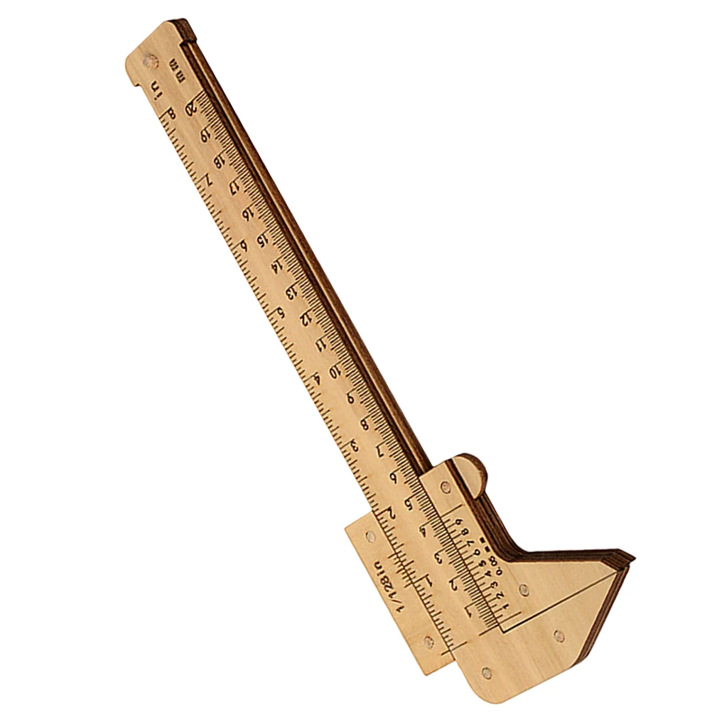 

Wooden Caliper Double Scale Inch Millimeter Measuring Tool Student Ruler Toy Portable Kids Learning Aid