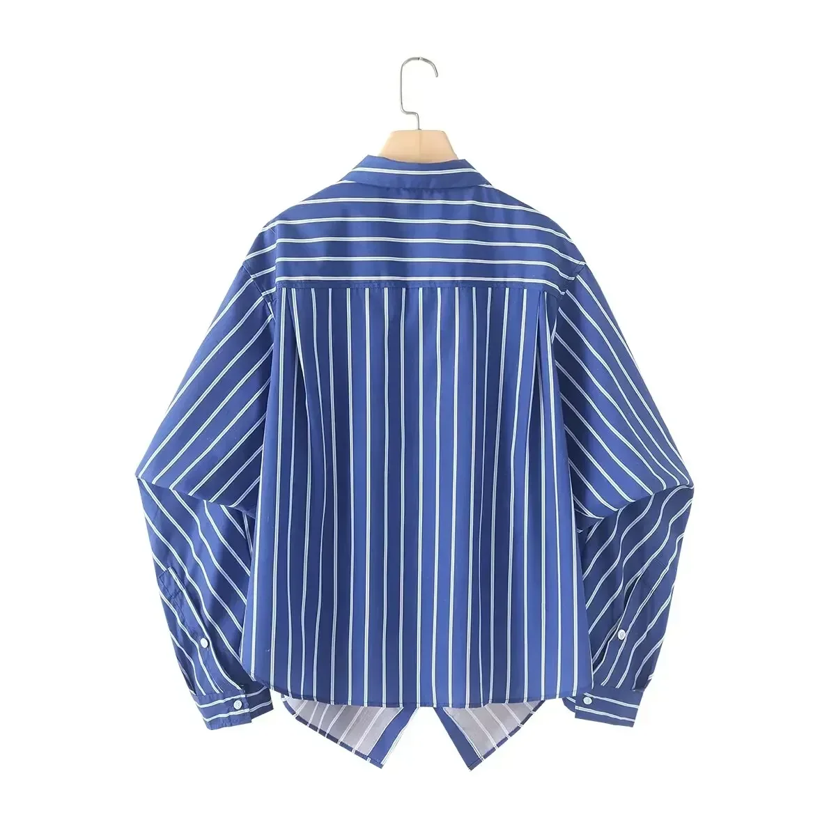 Women's 2024 new fashion loose versatile casual lapel striped pleated shirt retro bat long sleeved women's shirt chic top