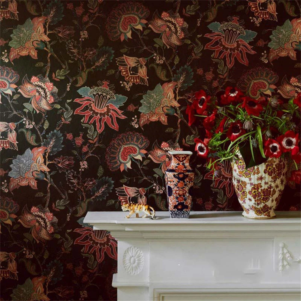 custom papel de parede Antique black flowers wallpapers for living room TV background 3D wallpaper for wall stickers home decor