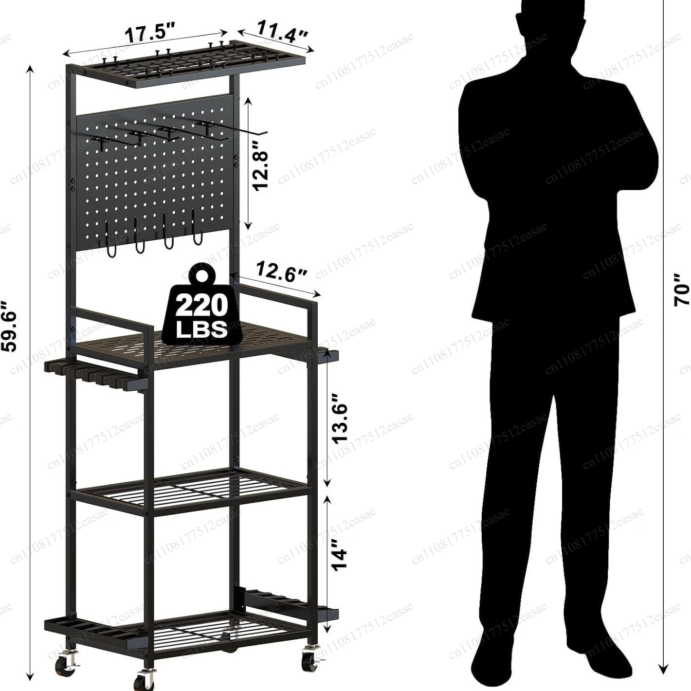 Multifunctional fishing rod storage rack, fishing gear rack, floor with wheels