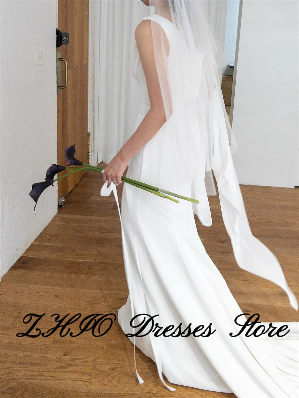 ZHIO Simple One-Shoulder Korean Wedding Photography Pleat Bride Wedding Dress Sweep Train Reception Dress Customized