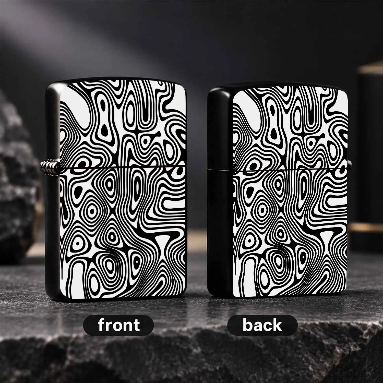 Creative Swirling Ripple Art Pattern Lighter, Stylish Black White Wavy Texture Portable Ignition Tool, Suitable For Daily Outdoor Camping Gatherings All Scenarios, Unique Artistic Practical Carry Item, Chic Exquisite G A Humorous And Intere