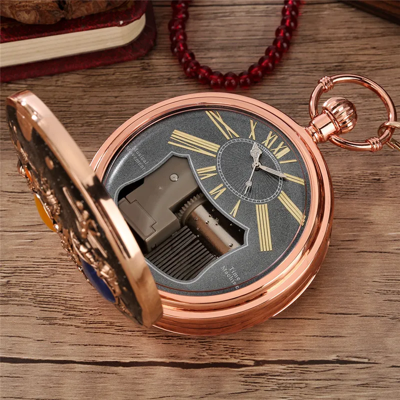 Antique Outer Space Astronauts Design Playing Song Watch Men Women Manual Quartz Pocket Watches with Music Pendant Chain Gift