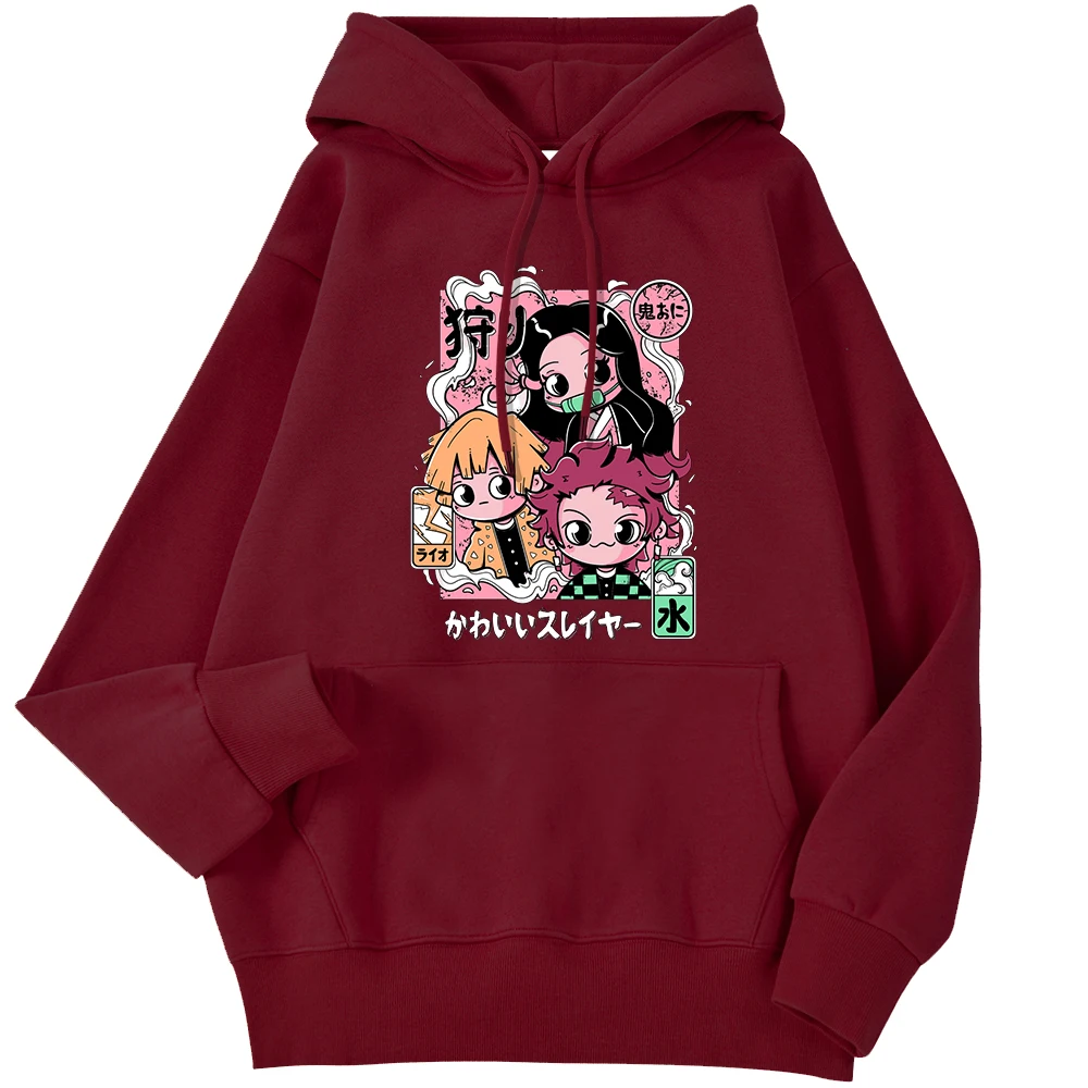 Winter Woman Hoodies Demon Slayers Cartoon Cartoons Printing Pullover Comfortable Breathable Warm Top Pocket Harajuku Clothes