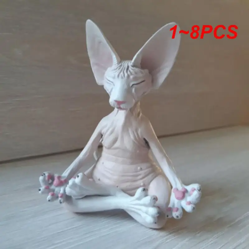 1~8PCS Meditation Yoga Happy Cat Whimsical Buddha Sphinx Cat Statue Art Deco Sculpture Outdoor Garden Statue