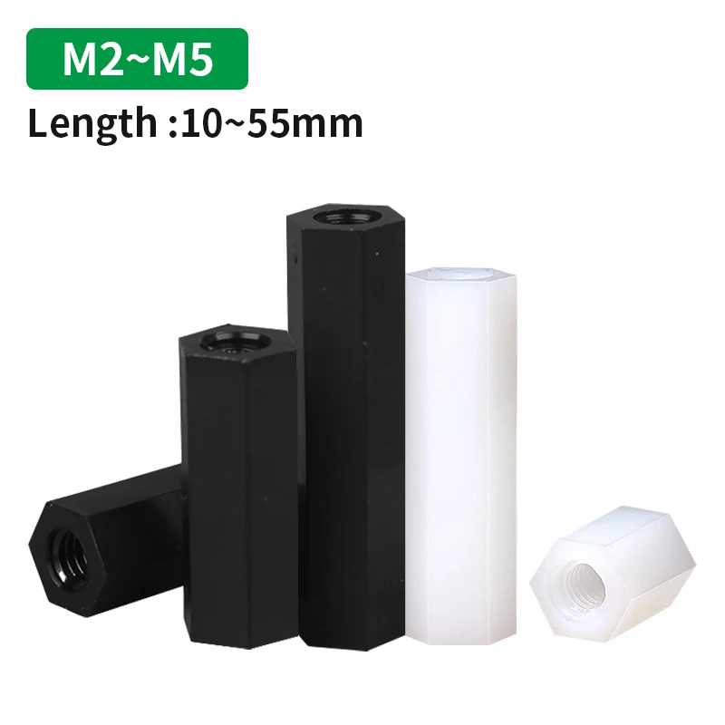 100pcs/ White Black hex nylon gasket column flat head double pass nylon plastic screw nylon hex bidirectional isolation column