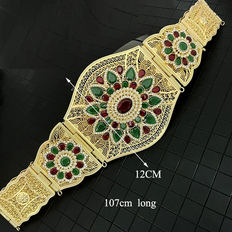 Big Size Gold Plated Belts for Caftan Dress Morocco Chic Waist Chains Metal Flower with Rhinestone Luxury Bridal Belts Wedding