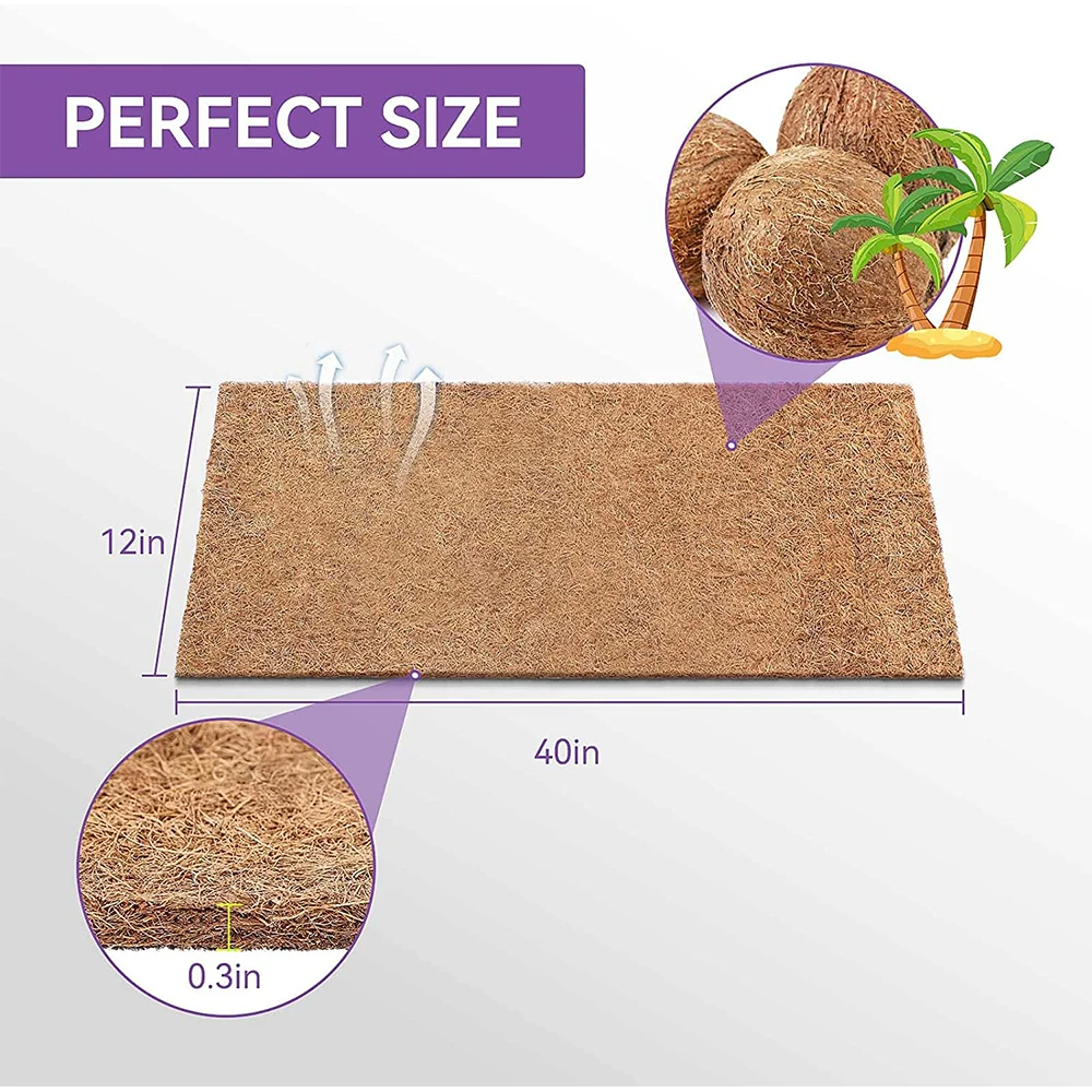 Natural Coco Liner Coconut Fiber Sheet Roll for Planter Hanging Basket Window Box Flowerpot Animal Pet Pad Winter Snow Mat