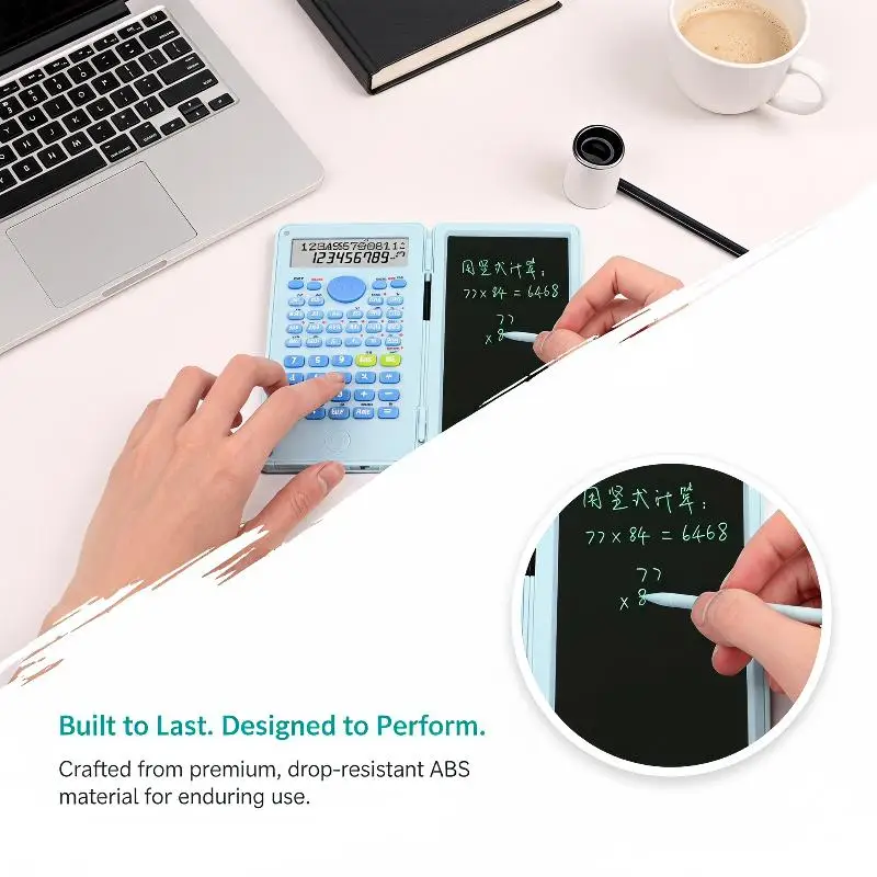 2-in-1 Scientific Calculator Foldable LCD Writing Tablet 12 Digit Large Display for Students Exam Accounting Staff Work Use