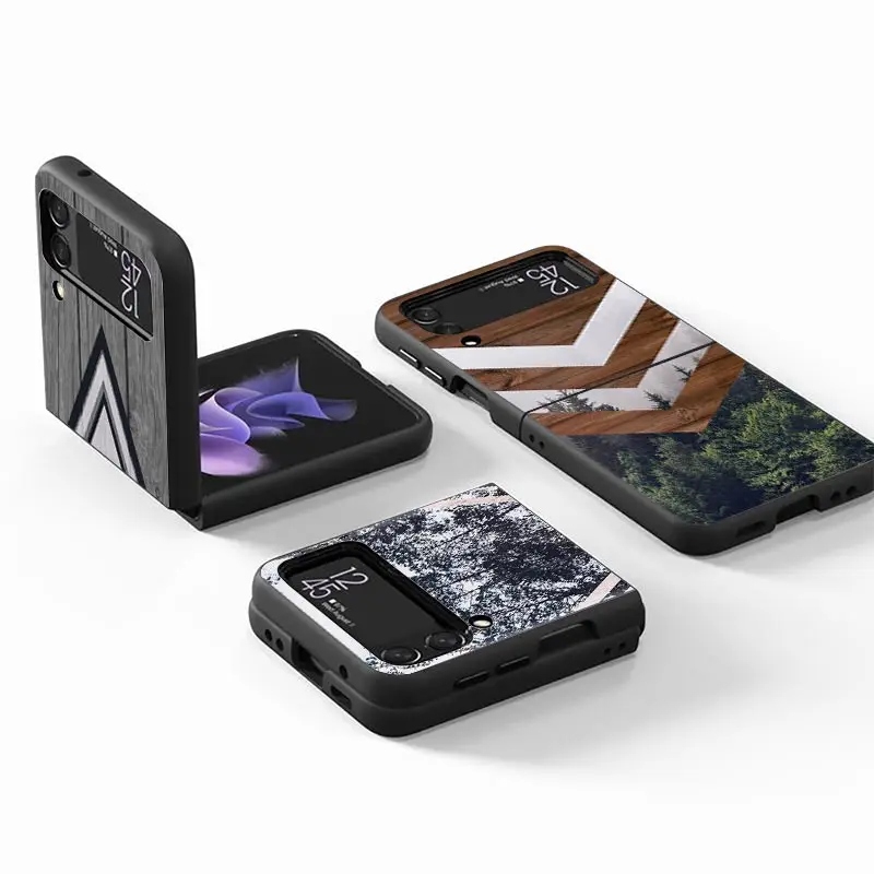 Forest Geometry Wood Nature Z Flip 4 Phnoe Case For Samsung Z Flip 3 5 5G Black Hard Shell Galaxy ZFlip3 ZFlip4 ZFlip5 Unique Co