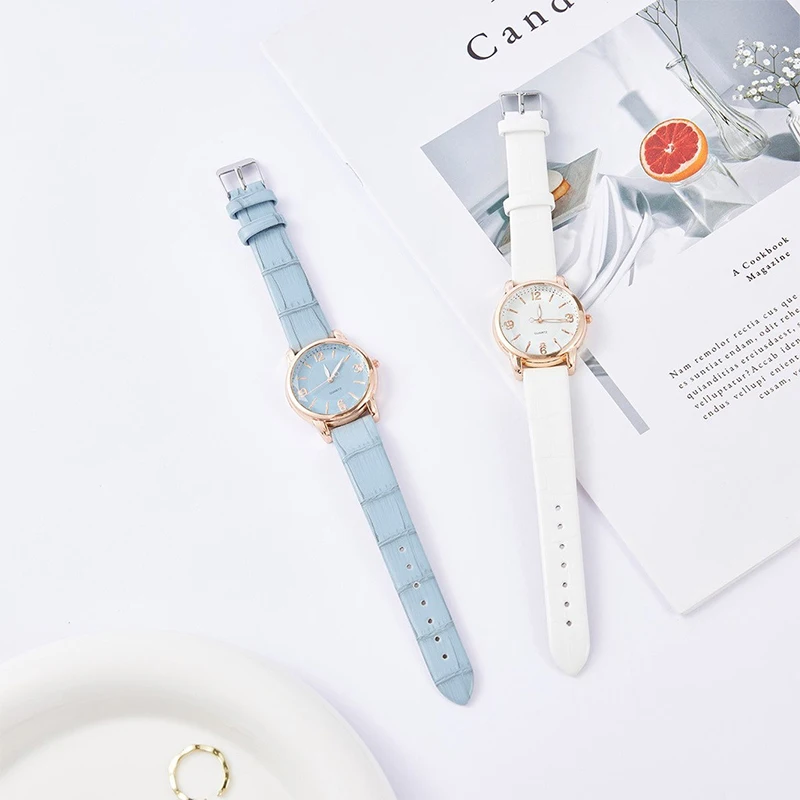 

Simplicity Two Tone Ladies Watches Dial Quartz Wristwatch Creative Fashion Grace Ladies Quartz Watch Belt Watch Female Watches