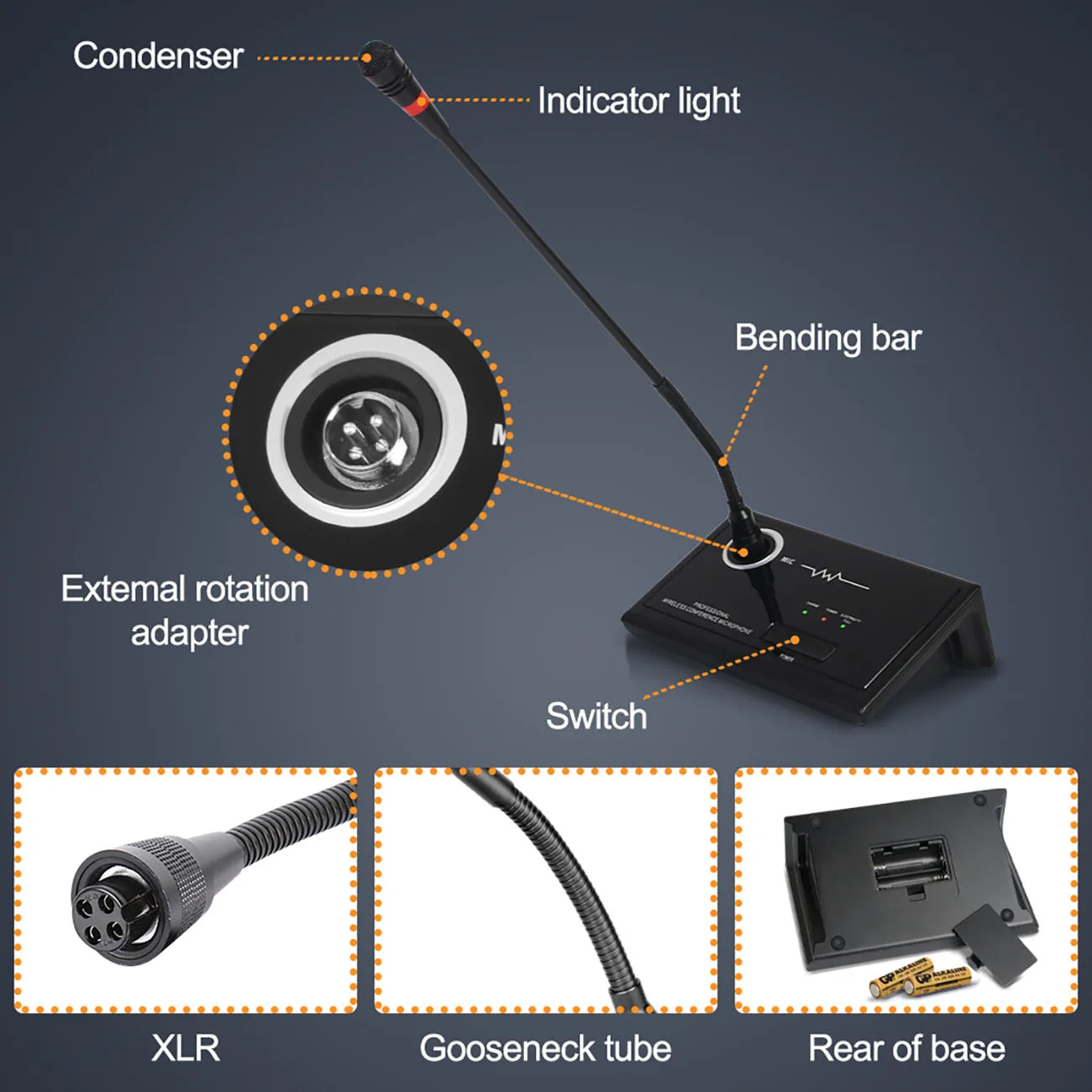 ميكروفون مؤتمر Gooseneck مع جهاز استقبال قابل لإعادة الشحن، ميكروفون لاسلكي مزدوج للمؤتمرات Uhf #6