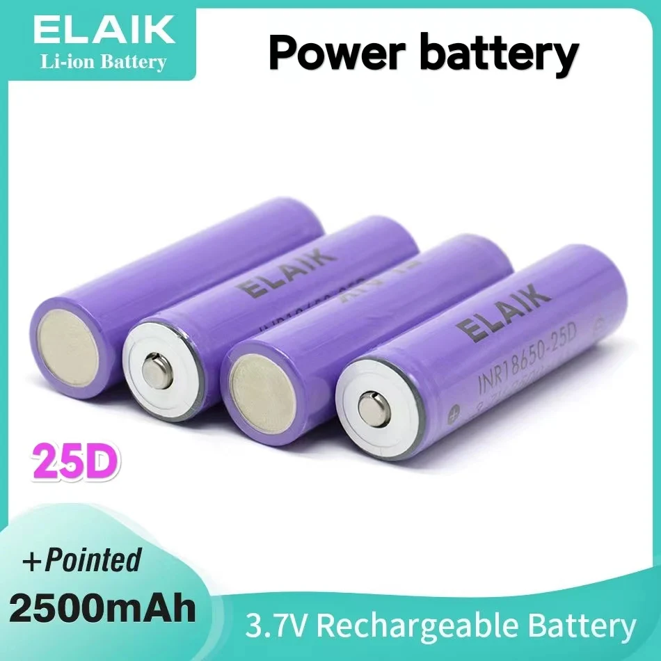 Bateria de lítio poderosa atual alta, pilha de poder apontada, chave de fenda 25D, 2500mAh, 3.7V, 30 A, 18650