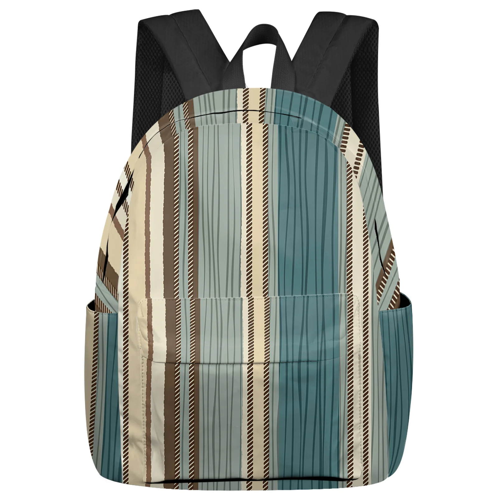 Striped Boho Teal Backpack Men Women's Fashion Travel Backpack High Capacity Student School Bags