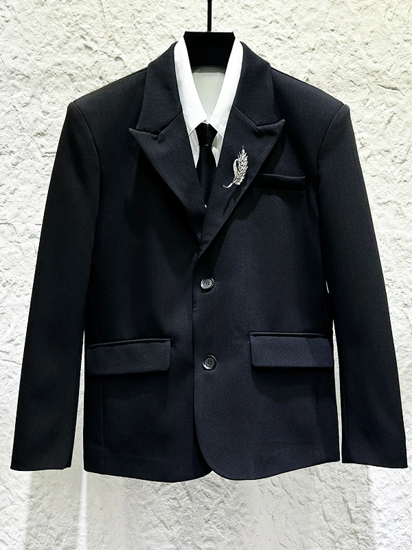 

Новая весенняя мужская повседневная куртка-пиджак: роскошный, простой, модный черный пиджак свободного кроя для городской молодежи