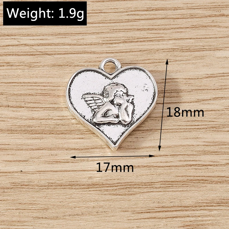 10pcs 17x18mm Cute Alloy Love Heart Angel Charms Pendants for Jewelry Making Drop Earrings Necklaces Bracelet DIY Craft Supplies