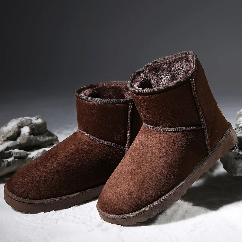 Brown Suede Men's Winter Boots Outdoor Warm Plush Snow Boots Men Fur Ankle Boots for Women Slip On Cotton Shoes botas masculino