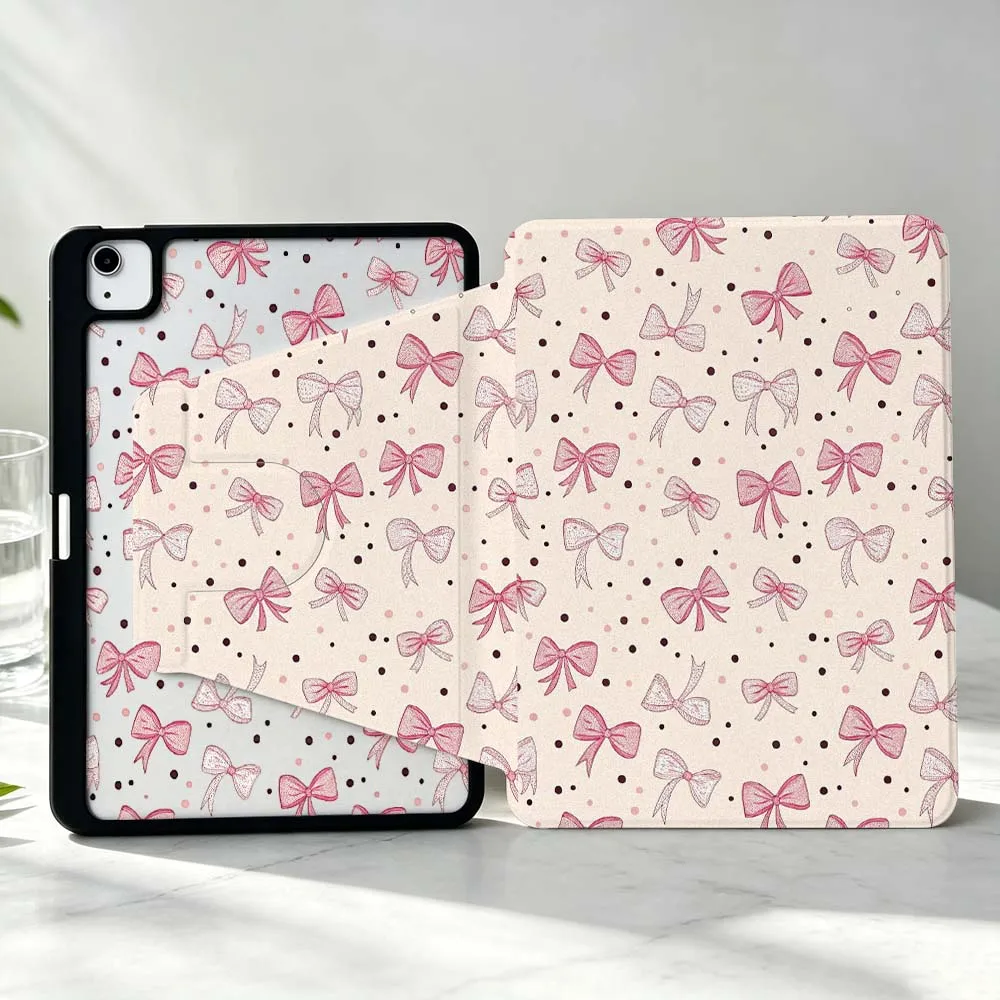 Bow Pattern For iPad Pro Air mini 6 5 4 12th M5 M4 M3 M2 A16 A17Pro 360° Rotation Stylus Storage Tablet Case Soft
