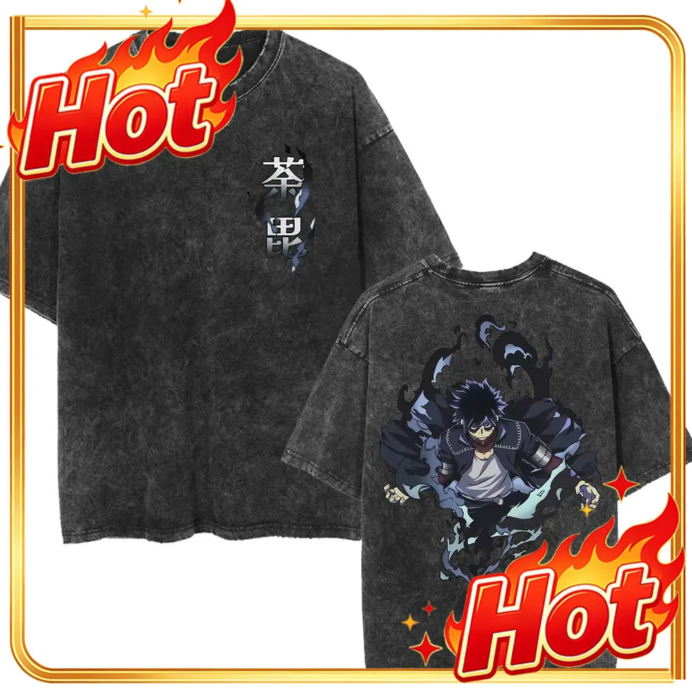 Japanese Anime My Hero Academia Washed T Shirt Denki Kaminari Cosplay Manga Tshirt Men Women Casual Cotton Loose Street T-Shirts