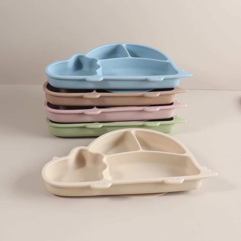 Dinosaur Shaped Baby Feeding Plate Dishes Sauction Silicone Boy Girl Tableware Cute Cartoon