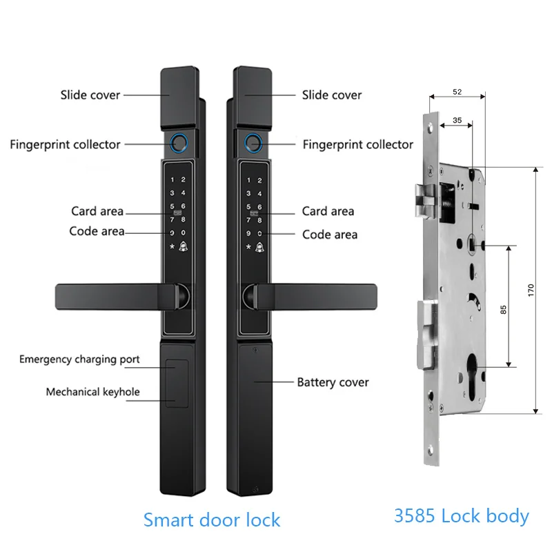 Glomarket Tuya Smart Waterproof Door Locks 3585 Biometric Finger Print Password Aluminum Door Lock