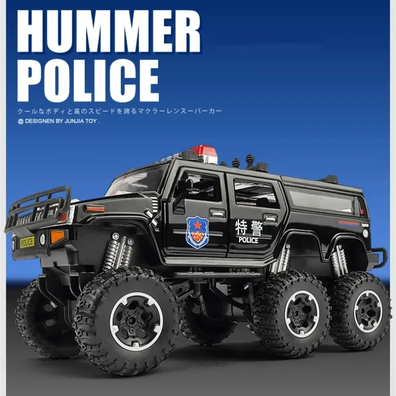 

1:32 Hummer H2 6X6 Police Car Alloy Car Model Diecasts Metal Toy Modified Off-road Vehicles Car Model Sound and Light Kids Gift