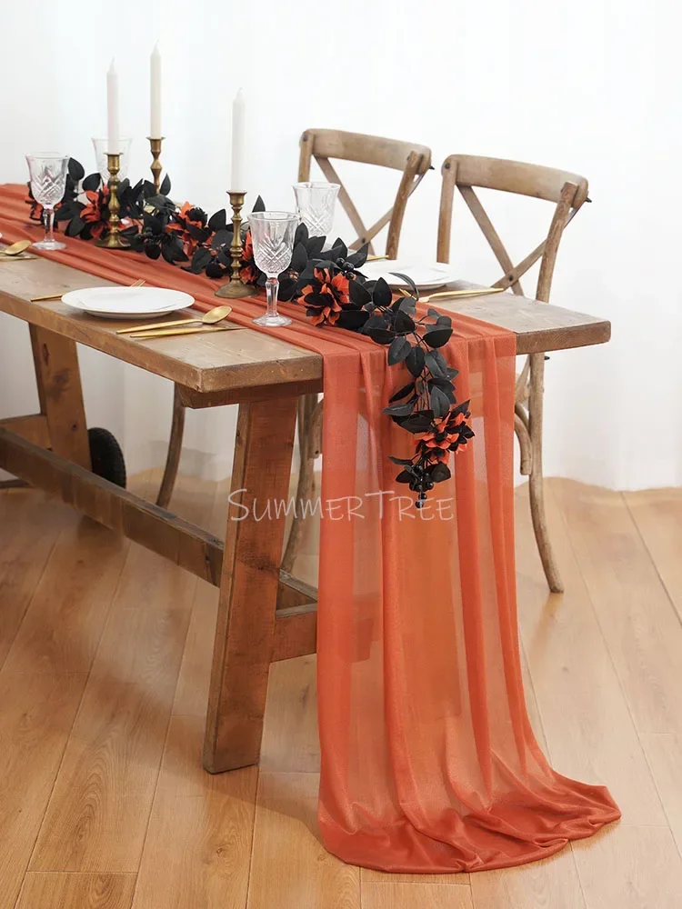 Sheer Flowy Extra Long Table Runner Chiffon Like with Silver Sparkle for Rustic Boho Wedding Party Bridal Shower Decorations