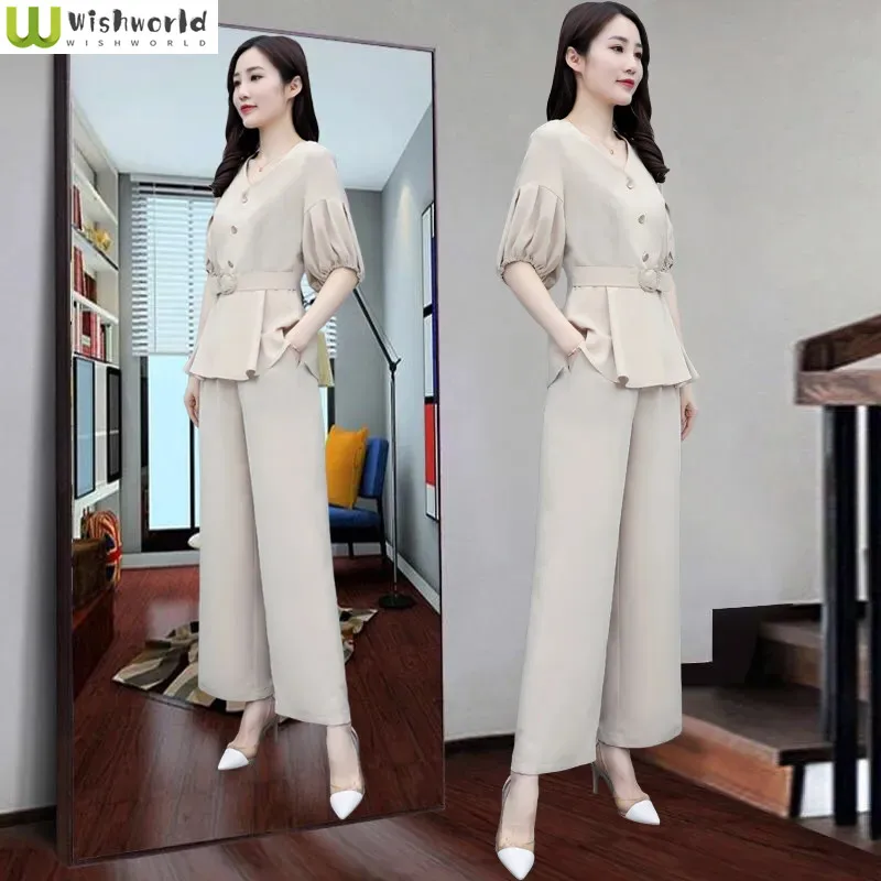 

Large Wide Legged Pants Women's Suit Spring and Summer 2022 New Loose and Slim Temperament Casual Two-piece Pants Suit